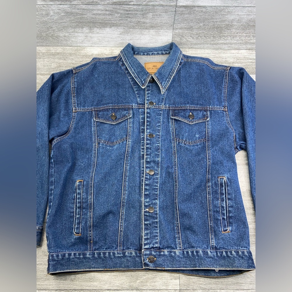 Open Trails Denim Blue Jean Jacket Mens XXL Cotton Outdoors Retro Biker Fonzie
